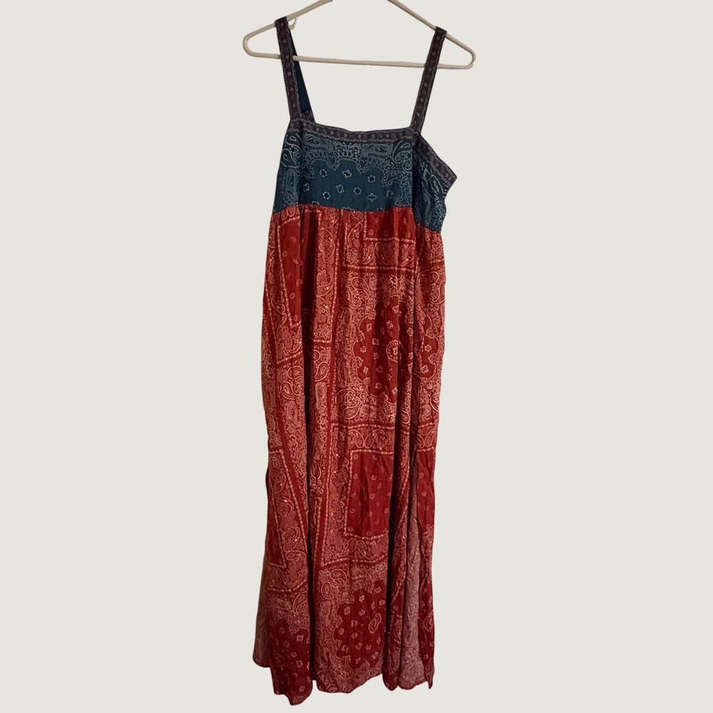 Natural Life Maxi Dress Womens XS Red Blue Bandana Paisley Boho Pockets
